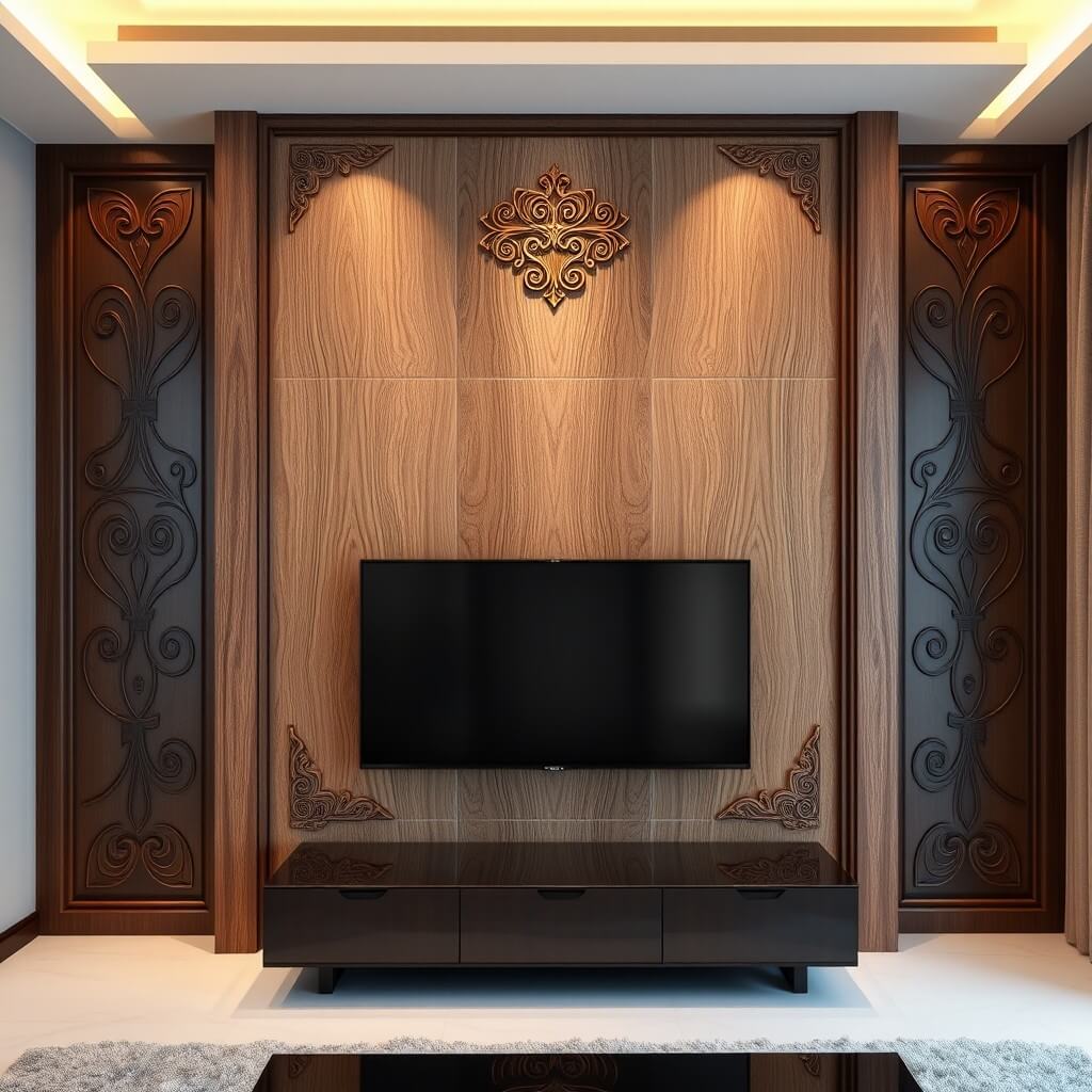 Backdrop TV HPL Kayu 3D
