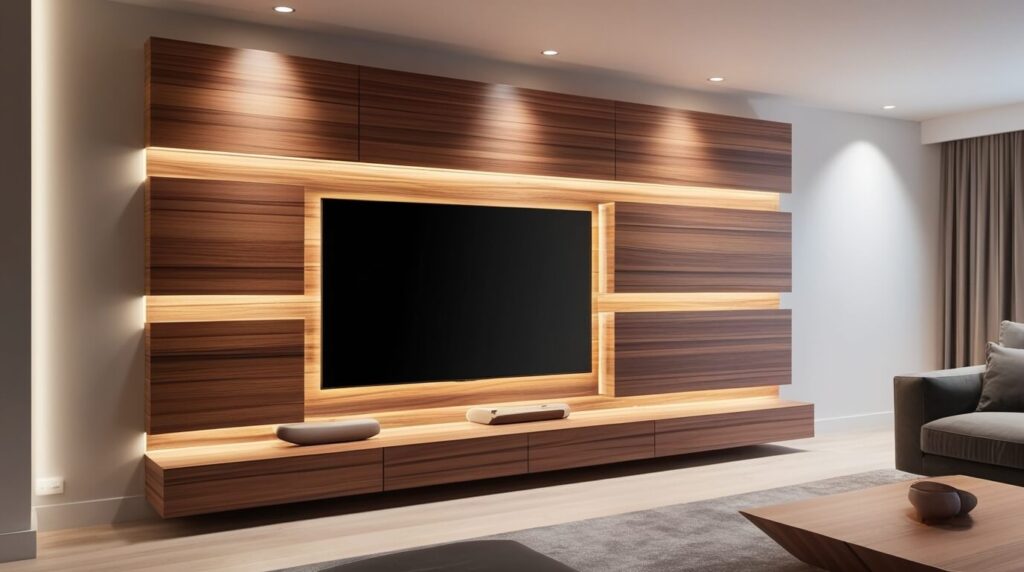 Backdrop TV HPL Panel Kayu